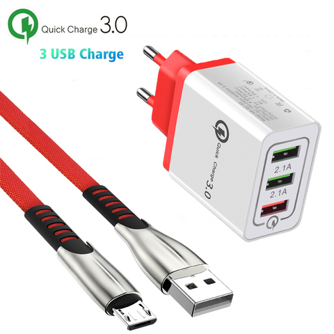 Travel EU Plug QC 3.0 Fast Charger Micro USB Cable For Huawei Honor 8 10 9 Lite 7A 7C Pro Xiaomi Redmi 7A 6A 4A 4X 5A Note 4 5 6 ► Photo 1/6