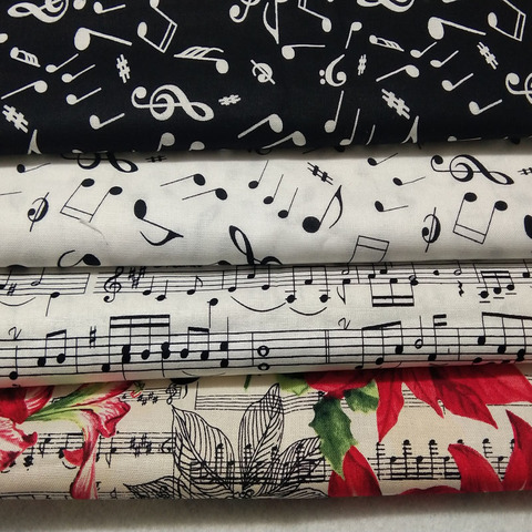 25x24cm 4pcs Black White Music Note & Christmas Musical Note Bird Printed Cotton Fabric Bundle Small Size DIY Sewing Patchwork ► Photo 1/6