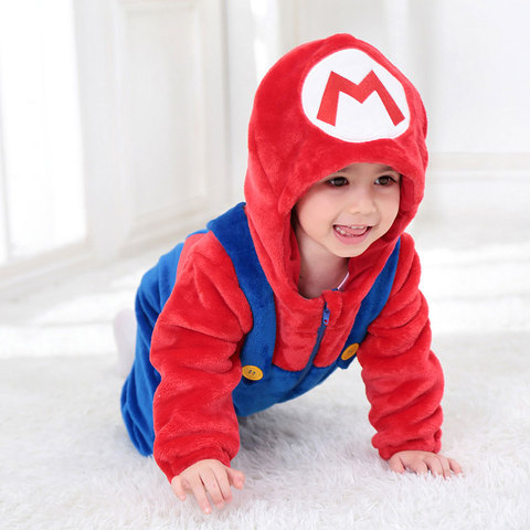 Baby Kigurumis Mario Cosplay Red Green Funny Cosutme Luigi Halloween Party Gift Little Boy Girl Romper Winter Warm Soft Homewear ► Photo 1/4