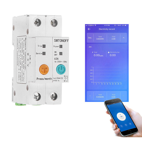 eWelink Single phase Din rail WIFI Smart Energy Meter leakage  protection remote read  kWh Meter wattmeter voice control alexa ► Photo 1/6