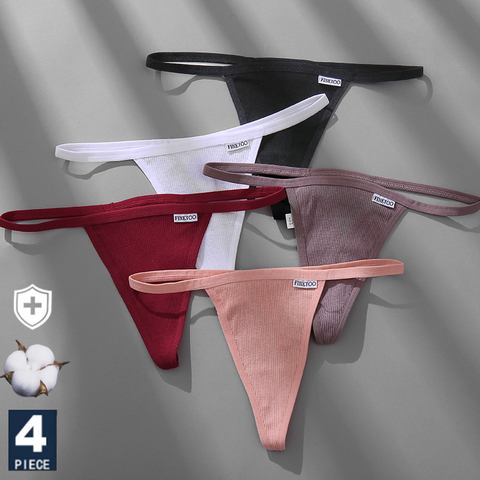 FINETOO 4PCS/Set Cotton Women Panties Woman Thong G-string Underwear Pantys Sexy Low Waist Underpant For Ladies Lingerie Female ► Photo 1/6