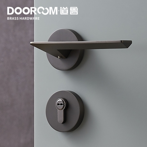 Dooroom Brass Door Lock Set Modern Light Luxury Grey Interiror Bedroom Bathroom Double Wood Door Lever Set Dummy Handle Knob ► Photo 1/6
