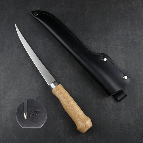 Sharp Stainless Steel Fishing Knife Sushi Knife Kitchen Fish Meat Bone Fruit Vegetables Cutting Tool with Knife Cover Sharpener ► Photo 1/6