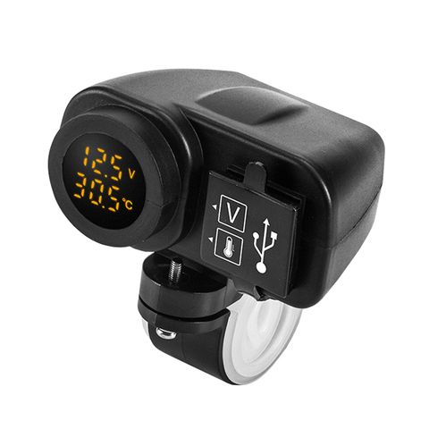 Motorcycle Phone Charger Digital Display Motorcycle Dual USB Charger Voltmeter Thermometer for Cell Phone ► Photo 1/6