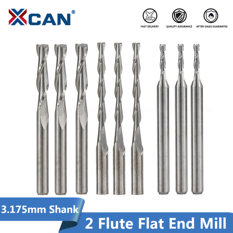 XCAN 10pcs 3.175 Shank 2 Flute Flat End Mills Spiral CNC Router Bit for Engraving Flat Milling Cutter 0.8/1/1.5/2.0/2.5/3.175mm ► Photo 1/6