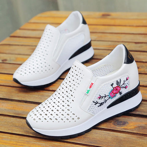 Women Comfortable Casual Shoes Summer Slip on Loafers Mixed Colors Hollow Out Increasing Internal Height Sneakers ► Photo 1/4