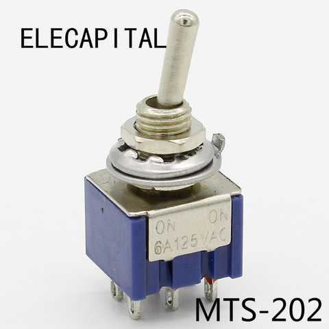 5pcs/Lot MTS-202 Navy Blue 6-Pin DPDT ON-ON Mini 6A125VAC Miniature Toggle Switches ► Photo 1/5