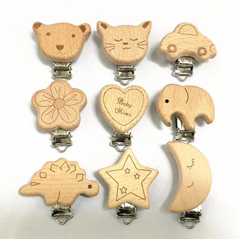 5pieces Kwd 9 Cute Style Wood Cartoon Animal Sucker Natural Chain Beech Beech Box Clip Diy Dummy Clip Accessories ► Photo 1/6