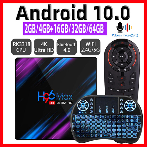 H96 MAX Smart TV Box Android 10 TVBox 4K RK3318 4GB RAM 64GB ROM Set top Box 9.0 H96MAX 2GB 16GB Google Voice Assitant Youtube ► Photo 1/6