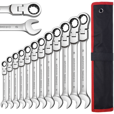 Flex Head Ratcheting Wrench Set,Combination Ended Spanner kits, Chrome Vanadium Steel Hand Tools Socket Key Ratchet Wrench set ► Photo 1/6