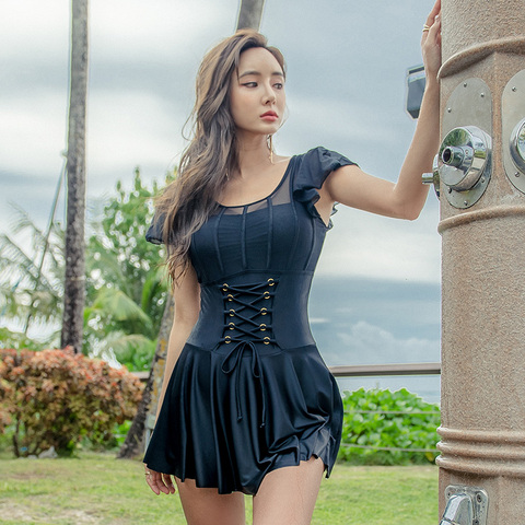 SANQi female one-piece skirt-style belly slimming sexy small chest gathered large size hot spring swimsuit female swimwear ► Photo 1/6