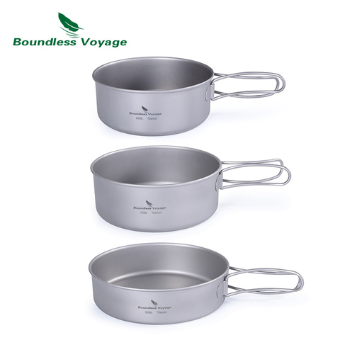 Boundless Voyage Outdoor Ultralight 3pcs Titanium Pot Pan Set Plate Dish Cookware Tableware Dinnerware Set ► Photo 1/6