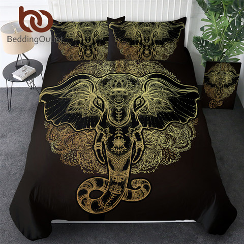 BeddingOutlet Tribal Elephant Bedding Set Boho Mandala Golden Design Ethnic God Duvet Cover Symbol Bed Set ► Photo 1/6