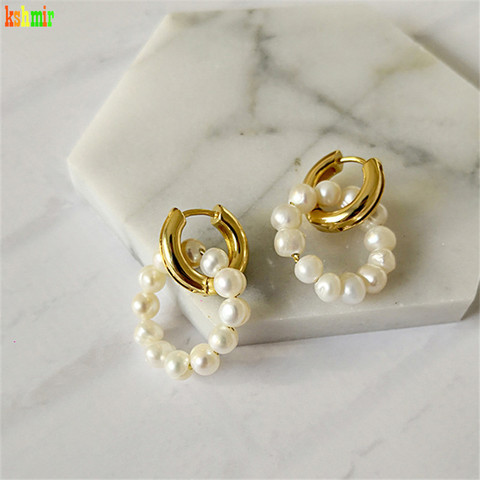 kshmirDouble-circle fresh water pearl circle earrings, layered small pearl ear ring, women's exquisite Bohemian women's earrings ► Photo 1/6