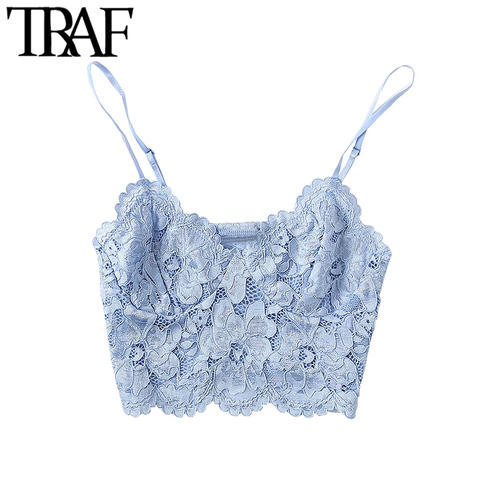 TRAF Women Sexy Fashion Lace Bralette Cropped Tank Top Vintage Backless Adjustable Thin Strap Female Camis Chic Tops ► Photo 1/6