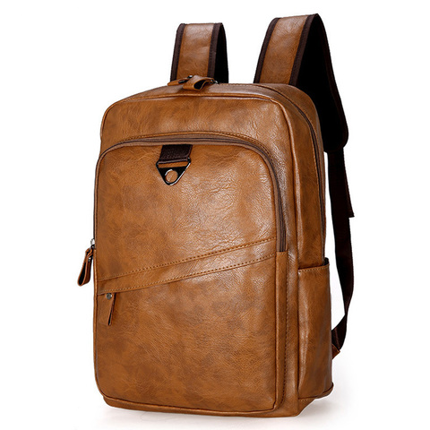 Fashion Men Backpack Waterproof PU Leather Travel Bag Man Large Capacity Teenager Male Mochila Laptop Backpacks Zipper Black ► Photo 1/6