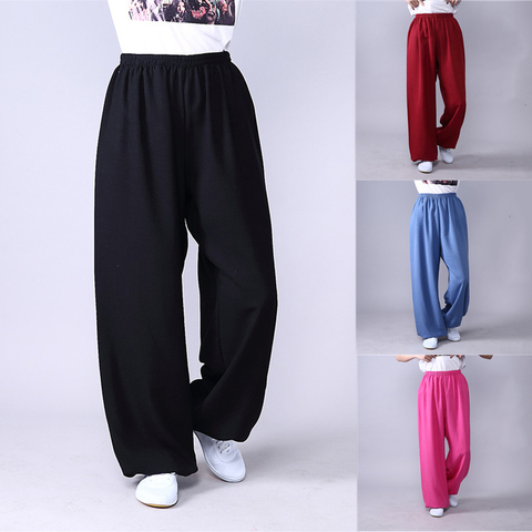 Adult Unisex Kung Fu Clothing Wushu Tai Chi Pants Linen Plus Size Elastic Martial Art Woman Yoga Trousers Morning Exercise Wear ► Photo 1/6