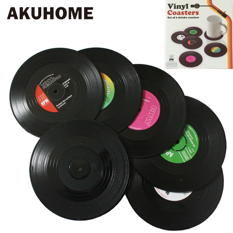 Vinyl Record Table Mats Drink Coaster Table Placemats Creative Coffee Mug Cup Coasters 2 4 6 PCS Heat-resistant Nonslip Pads ► Photo 1/5
