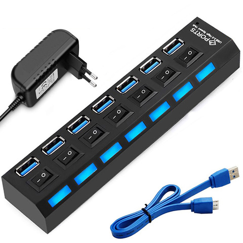 USB Hub 3.0 Multi USB Multi Port Hub USB High Speed Hab With on/off Switch USB Splitter for PC Computer EU US Plug Hub Converter ► Photo 1/6