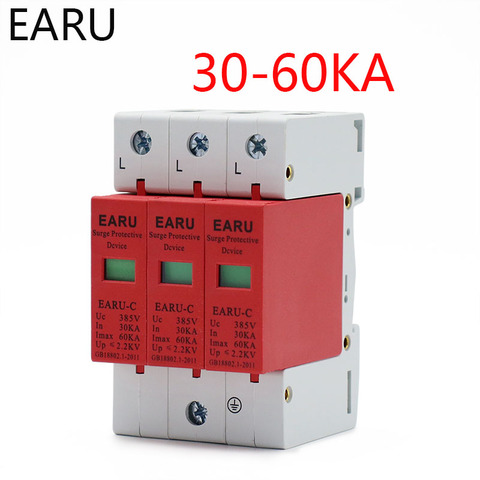 1pc AC SPD 3P 3 Phase 30KA~60KA 385V House Lightning Surge Protector Protective Low-voltage Arrester Device OEM Factory ► Photo 1/6