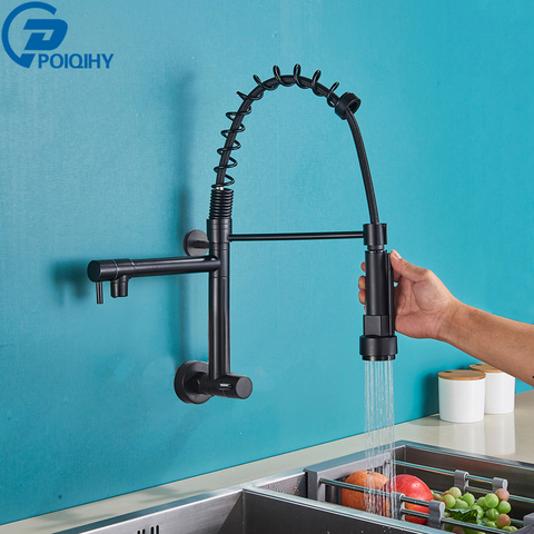 History Review On Spring Matte Black Kitchen Faucet Pull Down Chrome Single Cold Wall Mounted Taps 360 Rotation Dual Function Sprayer Aliexpress Er Poiqihy Official Alitools Io - Wall Mounted Kitchen Faucet With Pull Down Sprayer