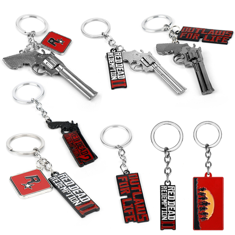 Game Red Dead Redemption 2 Keychain Rings Gun Toys Pendant Key Rings Holder Men Car Accessories Souvenir ► Photo 1/6