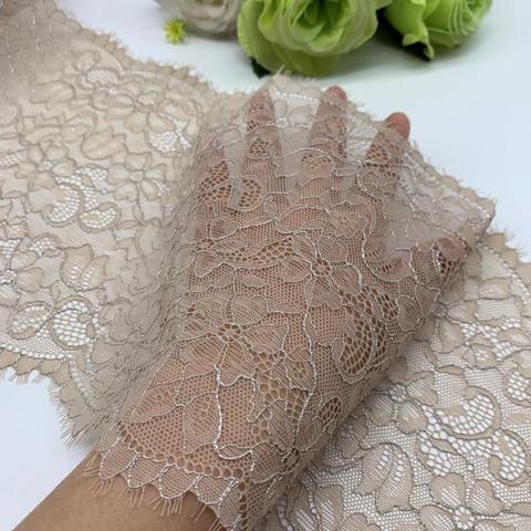 3y/lot Width 20cm Elastic Stretch Eyelash Lace Trim Apricot Foil Skirt Hem For Dress Sewing Applique Costume Dress Fabric Lace ► Photo 1/5