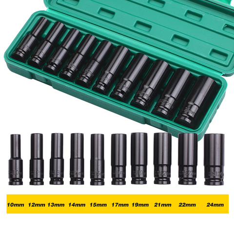 1/2Inch Drive 6-Point Impact Socket Set 10Pcs Metric Sizes 10-24mm Carbon Steel with Hard Storage Box hand tools set ► Photo 1/6