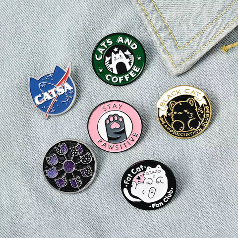 Cats Club Enamel Pin Cat Planet Moon Cafe Paw Badge Custom Kitten Brooches Lapel pin Jeans shirt Bag Cute Animal Jewelry Gift ► Photo 1/6