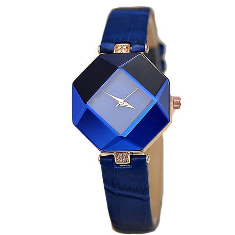 Women Watches Gem Cut Geometry Crystal Leather Quartz Wristwatch Fashion Dress Watch Ladies Gifts Clock Relogio Feminino 5 color ► Photo 1/5