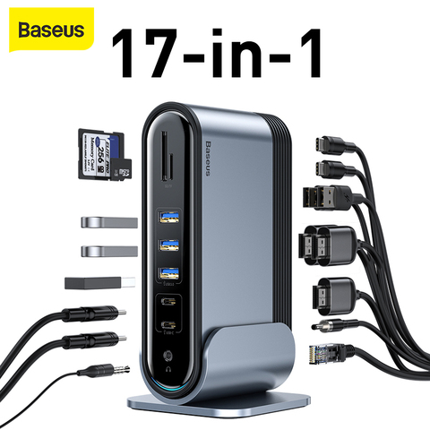 Baseus 17 in 1 Type-C HUB Adapter to Multi HDMI RJ45 VGA USB 3.0 2.0 with Power Adapter Working Docking Station for Notebook ► Photo 1/6