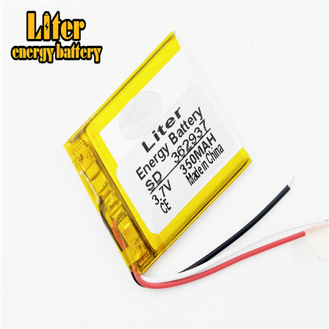 3 wire 3.7V 350mAh 362937 Polymer Li-ion Battery For bluetooth headset Bracelet Wrist Watch PDA MP3 Game Player mouse speaker ► Photo 1/4