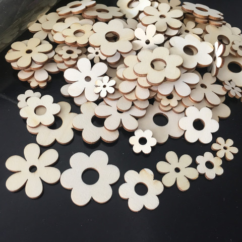 50pcs Wooden Flowers Ornaments with Hole Wooden Flowers Shape Blank Embellishments for DIY Craft Wedding Christmas Decor ► Photo 1/1