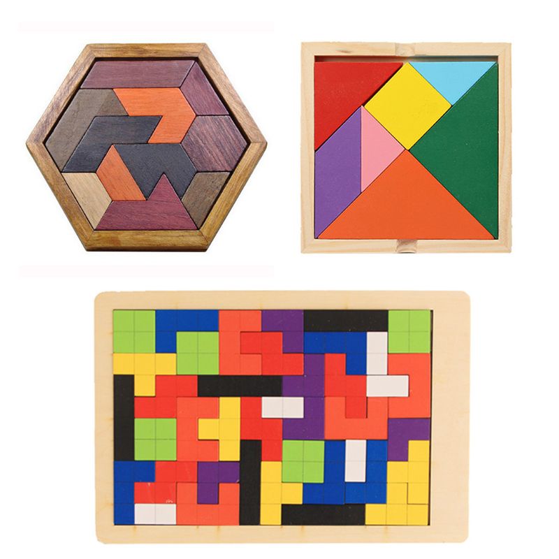 Buy Online 3 Types Wooden Tangram Colorful Geometric Shape Jigsaw Puzzle Baby Kid Educational Toy Alitools