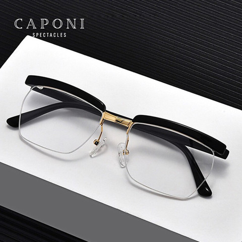 CAPONI Half Frame Men Glasses Business Clear Computer Glasses Frame Brand Designer Transparent Optical Men's Eyeglasses  J1053 ► Photo 1/6