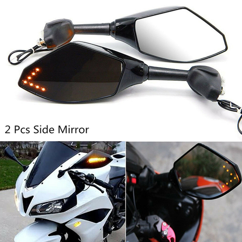 1 Pair Motorcycle Black LED Turn Signals Rearview Mirrors For Honda Suzuki Kawasaki Yamaha Ducati BMW Street Scooter Bikes ► Photo 1/6