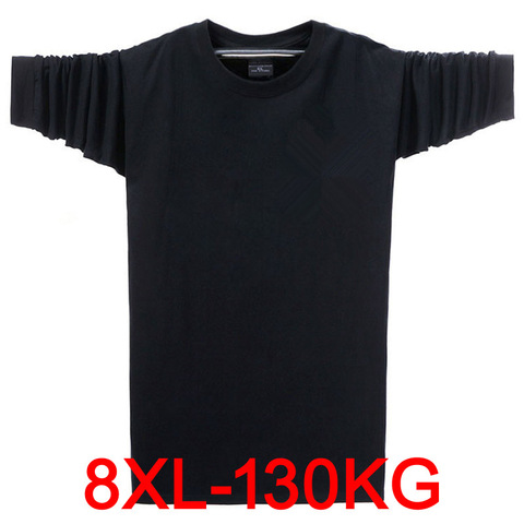 Autumn and winter men's T-shirt long-sleeved green black casual large size 6XL 7XL 8XL loose solid color t-shirt thin section co ► Photo 1/6