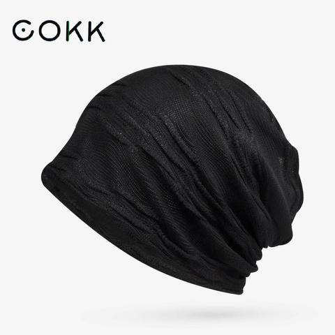 COKK Summer Beanies Hats For Women Men Unisex Breathable Stripe Mesh Thin Beanie Hat Female ► Photo 1/6