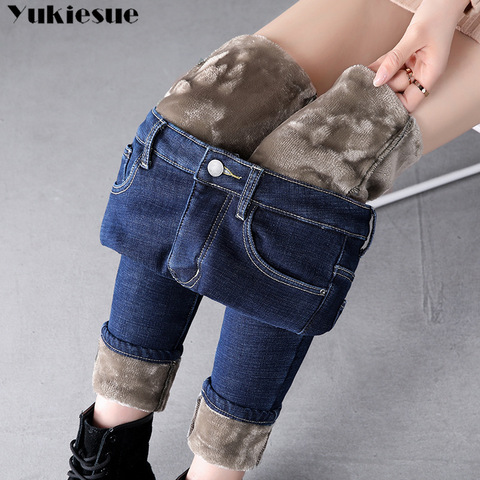 Thick Winter Warm Skinny Jeans for Women Female High Waist Velvet Denim Pants Streetwear Stretch Trousers Plus Size ► Photo 1/6