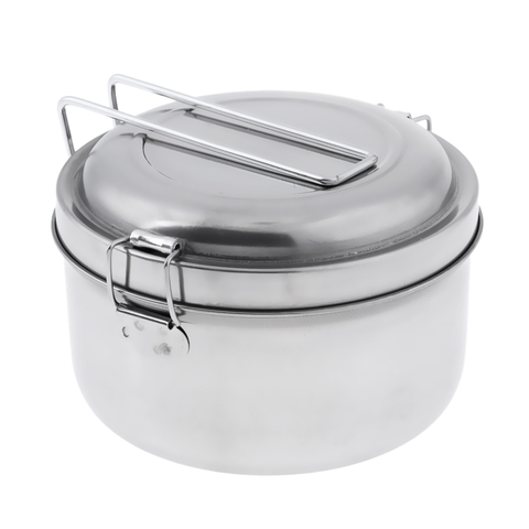 Stainless Steel Lunch Box Double Layer Food Carrier with Folding Handle for Outdoor Sports School Travel ► Photo 1/6