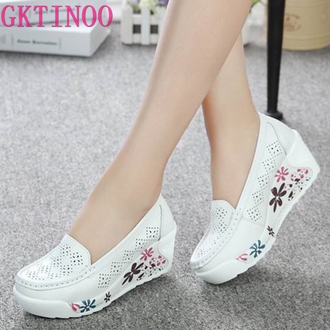 GKTINOO New Women's Genuine Leather Platform Shoes Wedges White Lady Casual Shoes Swing mother Shoes Size 35-40 ► Photo 1/6