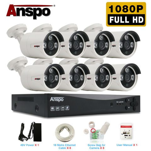 Anspo H.265 8CH 5.0MP HDMI POE NVR Kit CCTV Security System 2.0MP IR Outdoor Audio Record IP Camera P2P Video Surveillance Set ► Photo 1/6