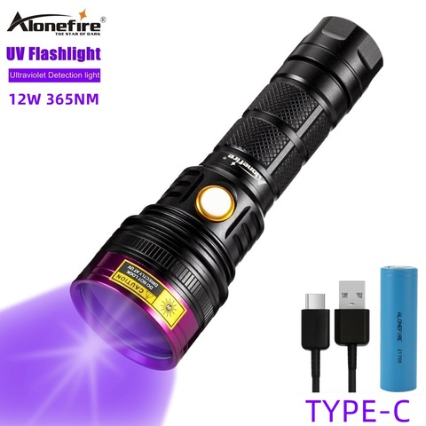 Alonefire SV18 12W UV Flashlight LED 365nm Rechargeable Ultra Violet Ultraviolet Invisible Torch Pet Stains Hunting Marker Check ► Photo 1/6