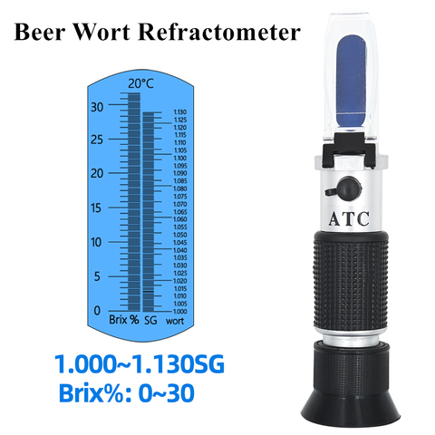 Beer Wort Refractometer Dual Scale - Specific Gravity 1.000-1.300 and Brix 0-32% ATC Sugar Food Beer Refractometer 40% off ► Photo 1/6