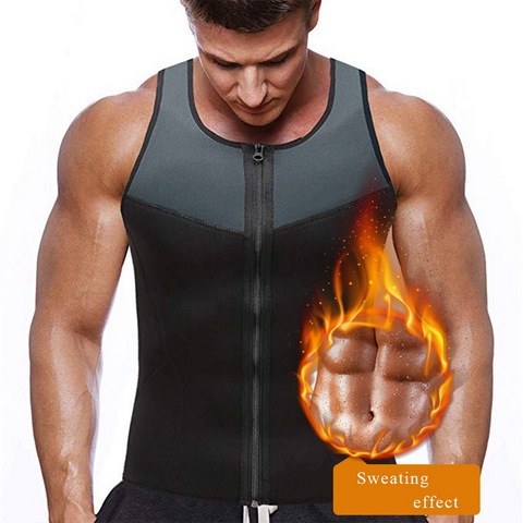 1Days Ship Men Fashion Fitness Gym Neoprene Sauna Vest Sweaty Waist Trainer Body Shaper Slimming Suit Weight Loss Zipper Vest ► Photo 1/6