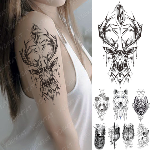 Waterproof Temporary Tattoo Sticker Line Geometry Fox Panda Wolf Tattoos  Deer Flowers Body Art Arm Fake Sleeve Tatoo Women Men - Price history &  Review | AliExpress Seller - YOEMTAT Official Store 