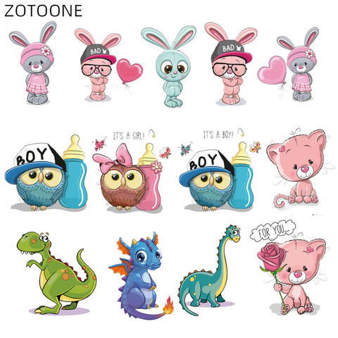 Cartoon Animal Patch Iron on Transfer Cute Owl Rabbit Dinosaur Cat Patches for Kids Clothes Applique Heat Transfer Vinyl Sticker ► Photo 1/6