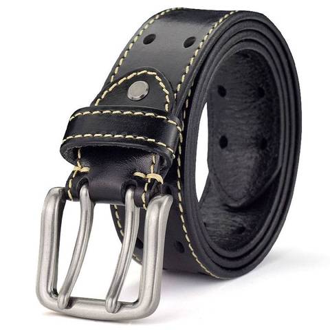 Men's Leather Double Prong Belt New Leather Belts for Men Classic Double Row Hole Belt Universal Hollowed Out Belt Jeans ► Photo 1/6