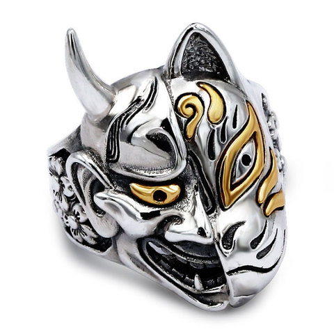 FDLK   Vintage Mask Ring For Men Personality Asymmetrical Mask Finger Rings Halloween Gothic Punk Biker Male Rings ► Photo 1/6