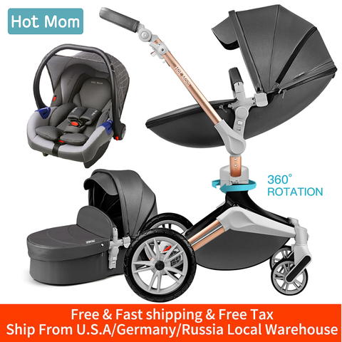 Hot Mom Baby Stroller 3 in 1 travel system with bassinet and car seat，360° Rotation Function children stroller,Luxury Pram F023 ► Photo 1/6
